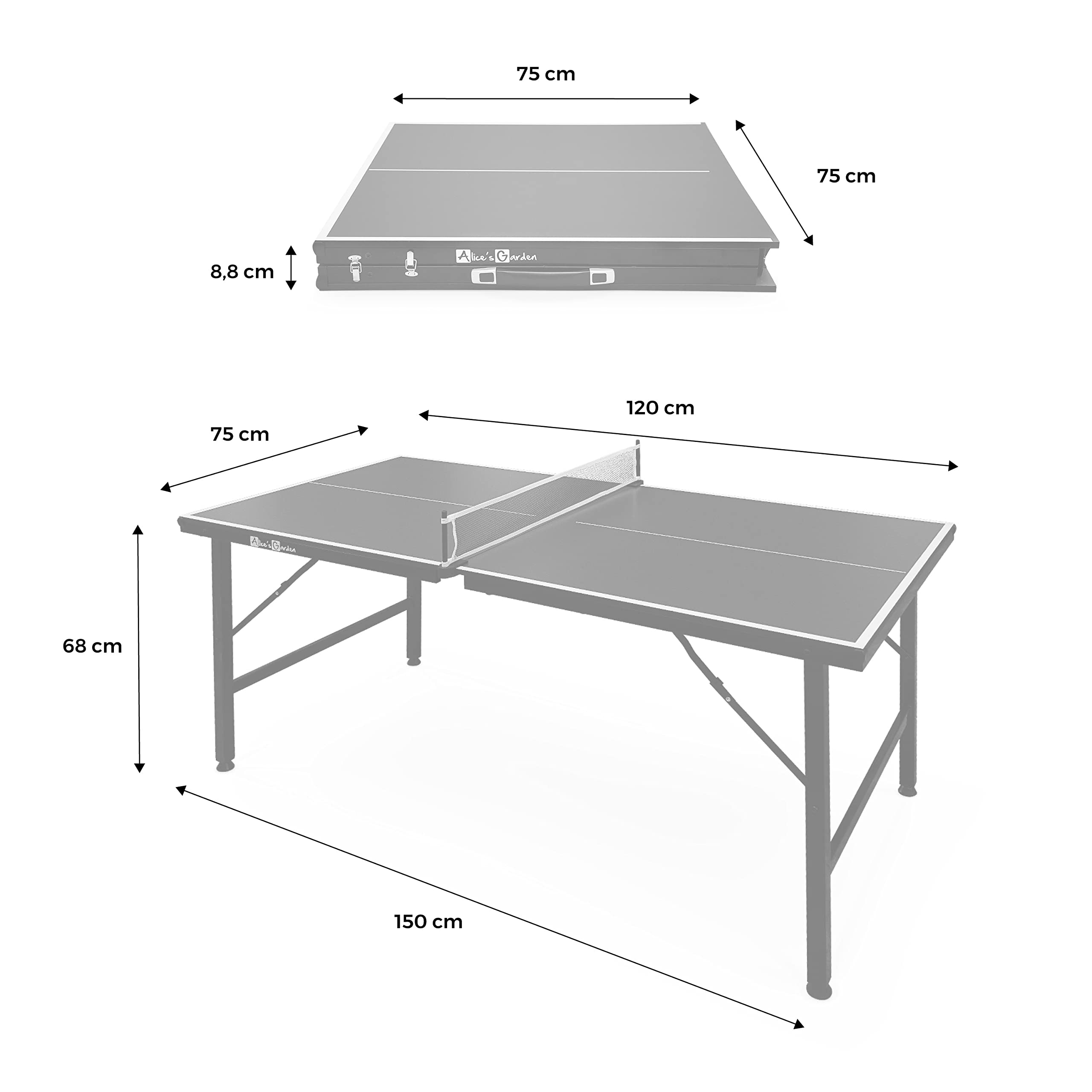Alice's Garden - Mini Table de ping Pong 150x75cm - Table Pliable Indoor Bleue. avec 2 Raquettes et 3 balles. Valise de Jeu pour Utilisation intérieure. Sport Tennis de Table