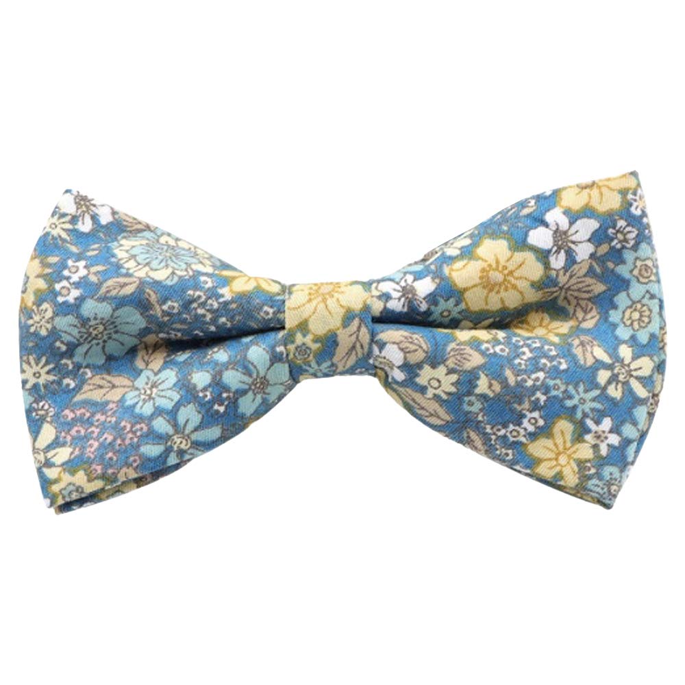 Db Dickie Bow Men's Blue And Yellow Floral Luxury Cotton Pre-Tied Bow Tie (Blue And Yellow Floral)
