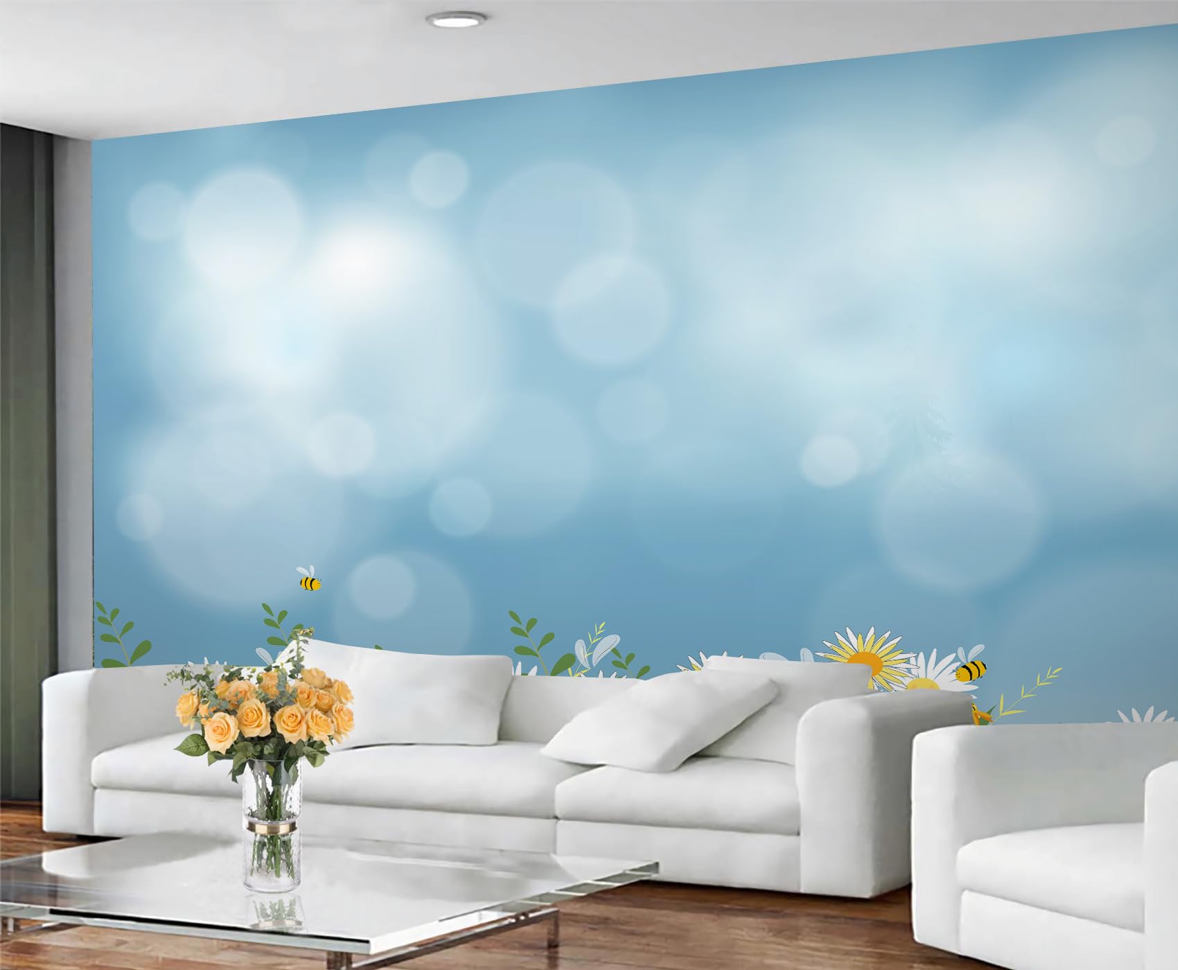 GIVLWF Landscape Wallpaper, Floral Scenery Peel and Stick Wallpaper for Bedroom, Cartoon Kids Wall Paper for Living Room, Modern Wall Mural, Natural Landscape Large Mural & Room Decor