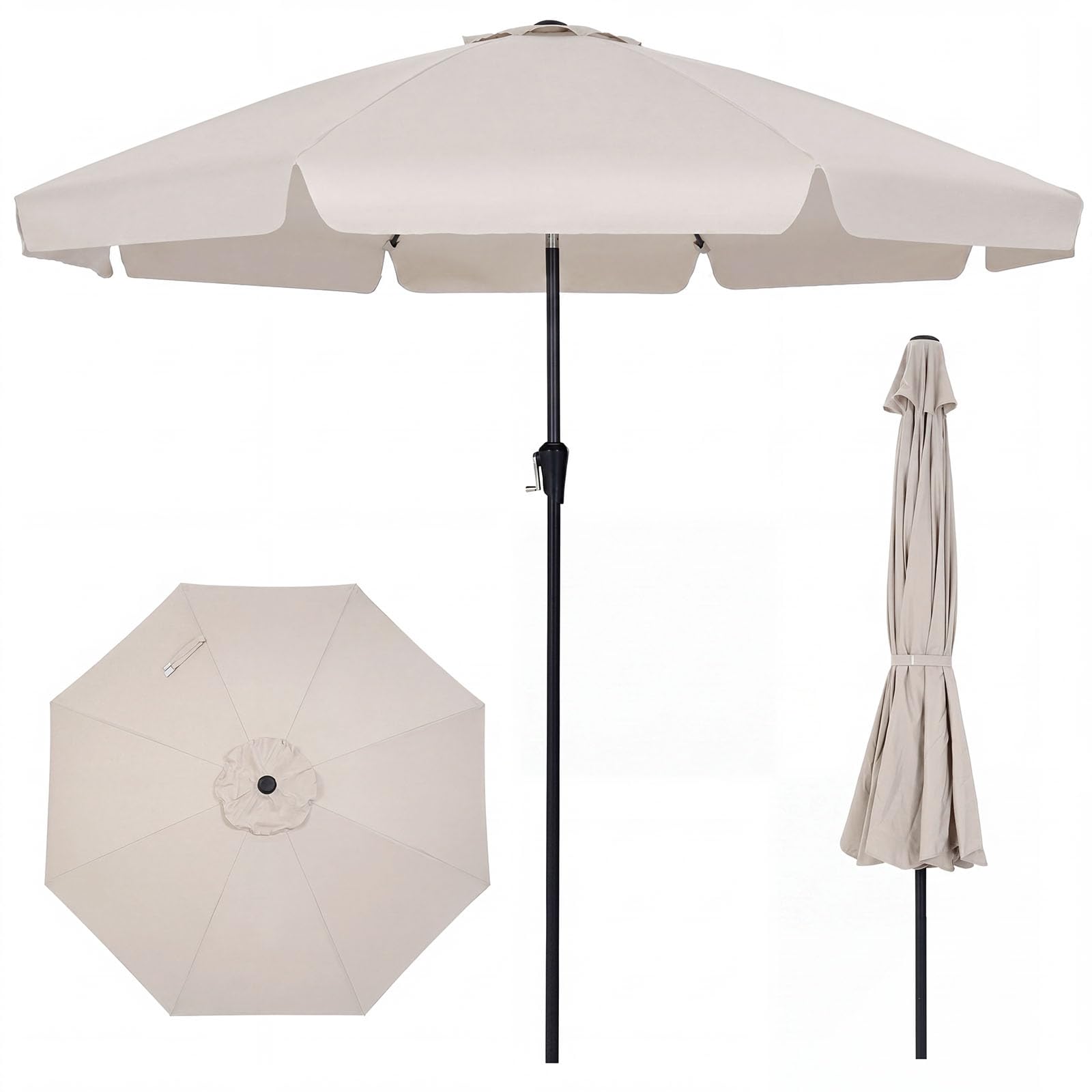 COSTWAY Parasol de Jardin Exterieur 3m, Parasol à Volant en Polyester, Protection Solaire, 30° Inclinaison Bouton-Poussoir, Hauteur Réglable, 8 Baleines, Manivelle, pour Terrasse Piscine Plage