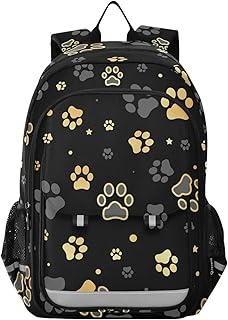 ALAZA Gold Dog Paw Print Polka Dot Laptop Backpack Purse for Women Men Travel Bag Casual Daypack with Compartment & Multiple Pockets