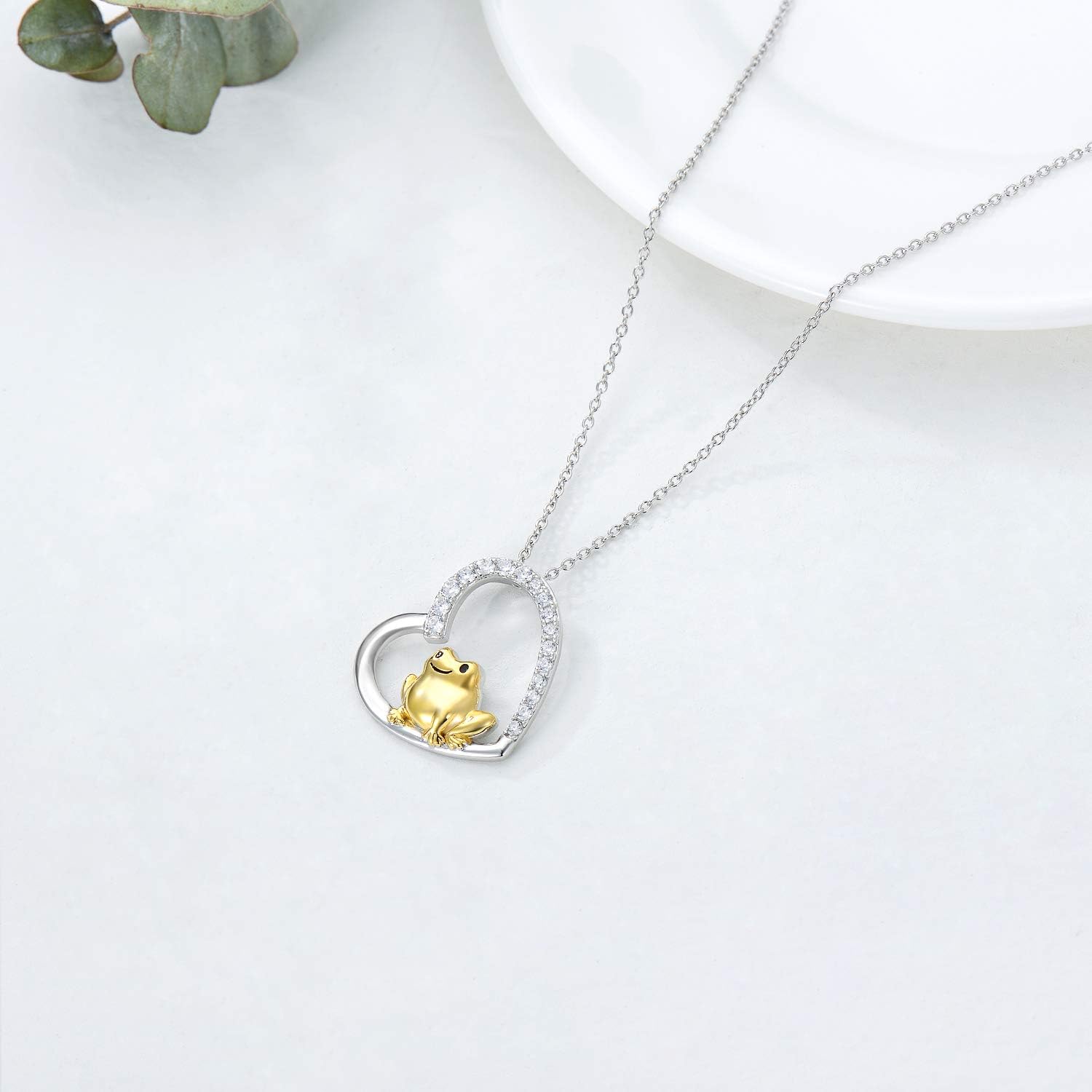 HARMONY BOLA Frog Heart Necklace Sterling Silver Animal Pendant Lucky Jewellery Birthday Gift for Women, white,yellow - Image 4