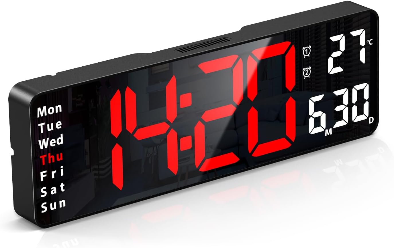 ORIA Large Digital Wall Clock, 13" Large Display LED Wall Clock, LED