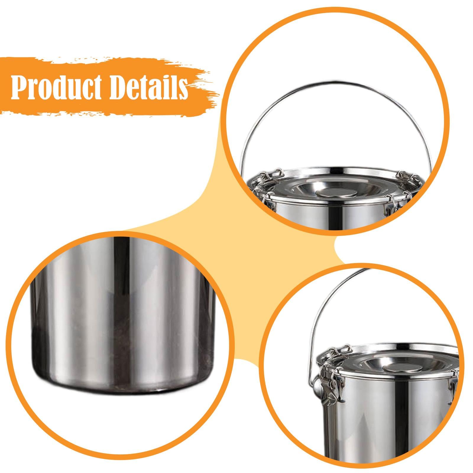 Cubo de Acero Inoxidable Sellado, Práctico Contenedor de Transporte con Tapa, Cubo para Alimentos Y Leche, Ideal para El Hogar, Hotel, 24x25cm