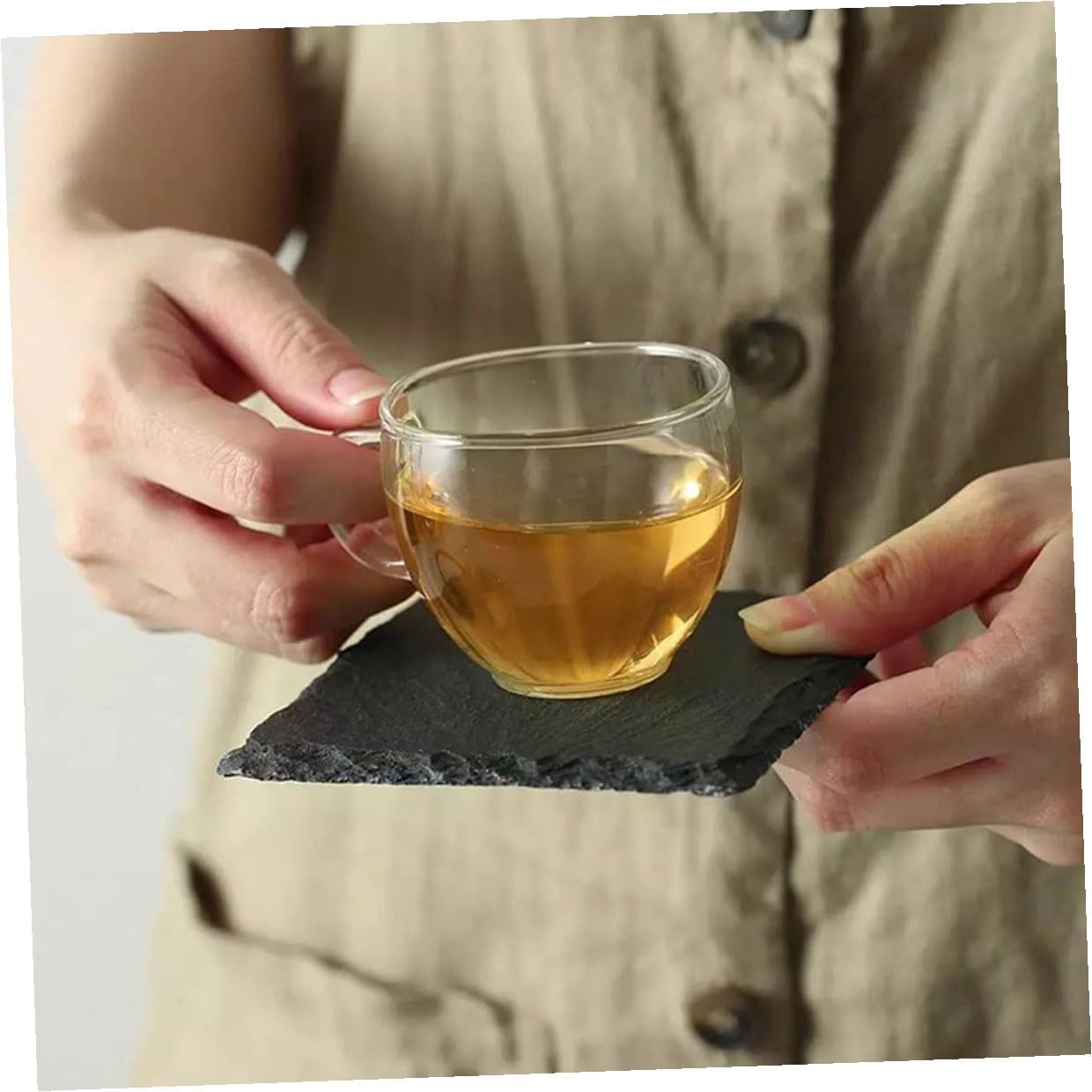 NUOBESTY 12Pcs Square Stone Drink Coasters with Non-Slip Heat Insulation Bottom Cup Pads for Bar Kitchen Dining Table Home Use Scratch-Resistant Table Mats 12pcs