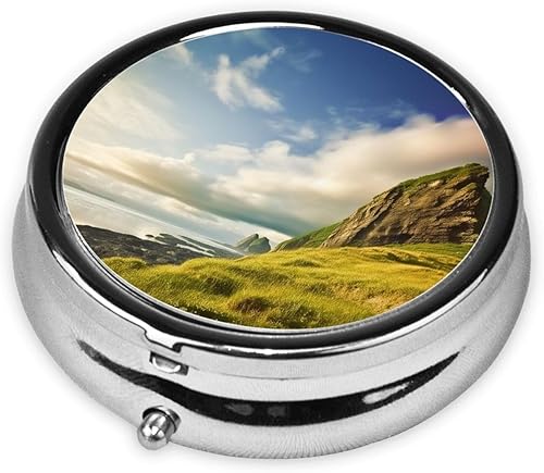 Miniatura 2 de Nature Cliff Sky Print Round Pill Box 3 Compartment Medicine Pill Case Portable Pill Container for Daily Medicine Supplement Vitamin