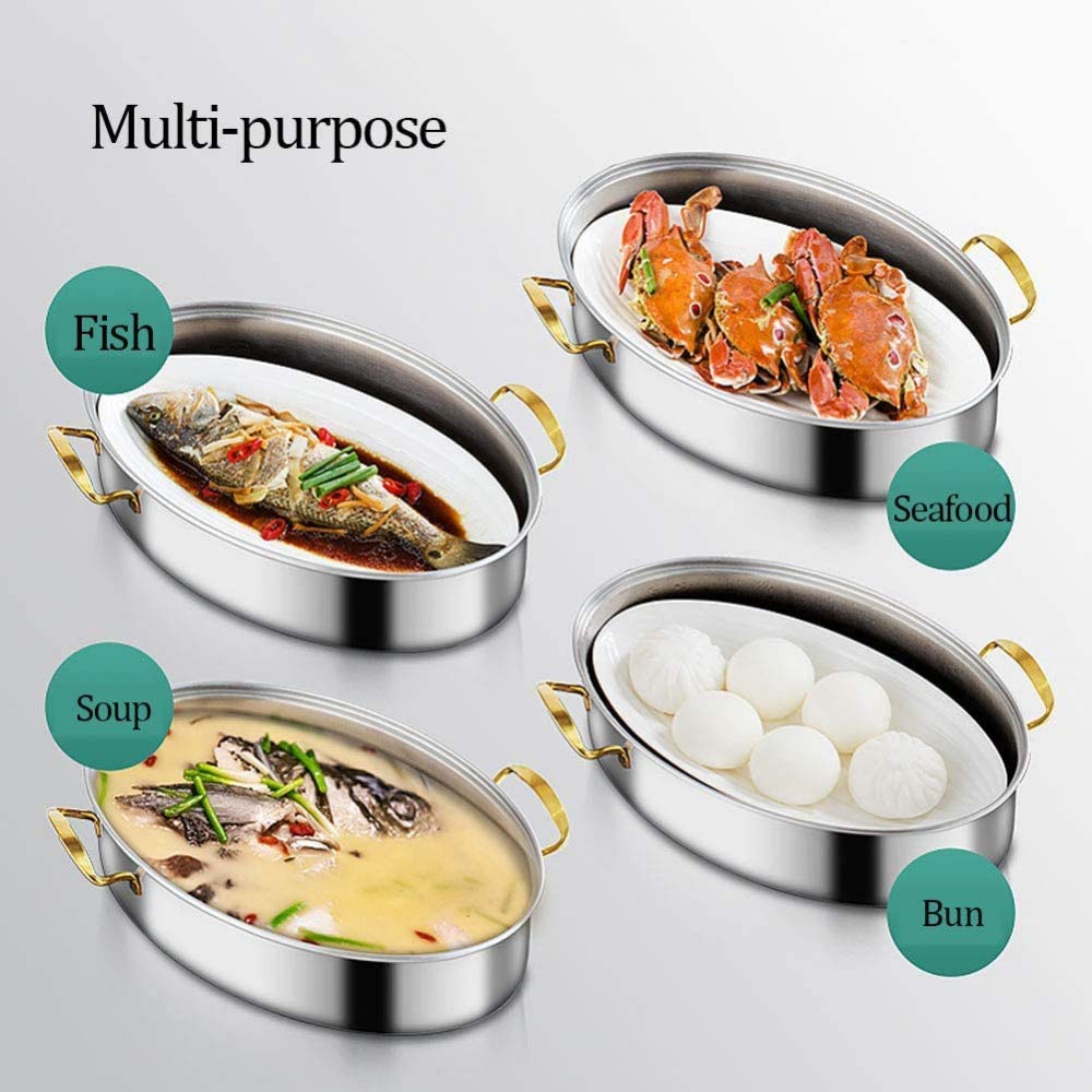 Poêle À Poisson Ovale En Acier Inoxydable, Universel Pour Cuisinière À Induction, Cuisinière Multifonction De Haute Qualité 38 Cm