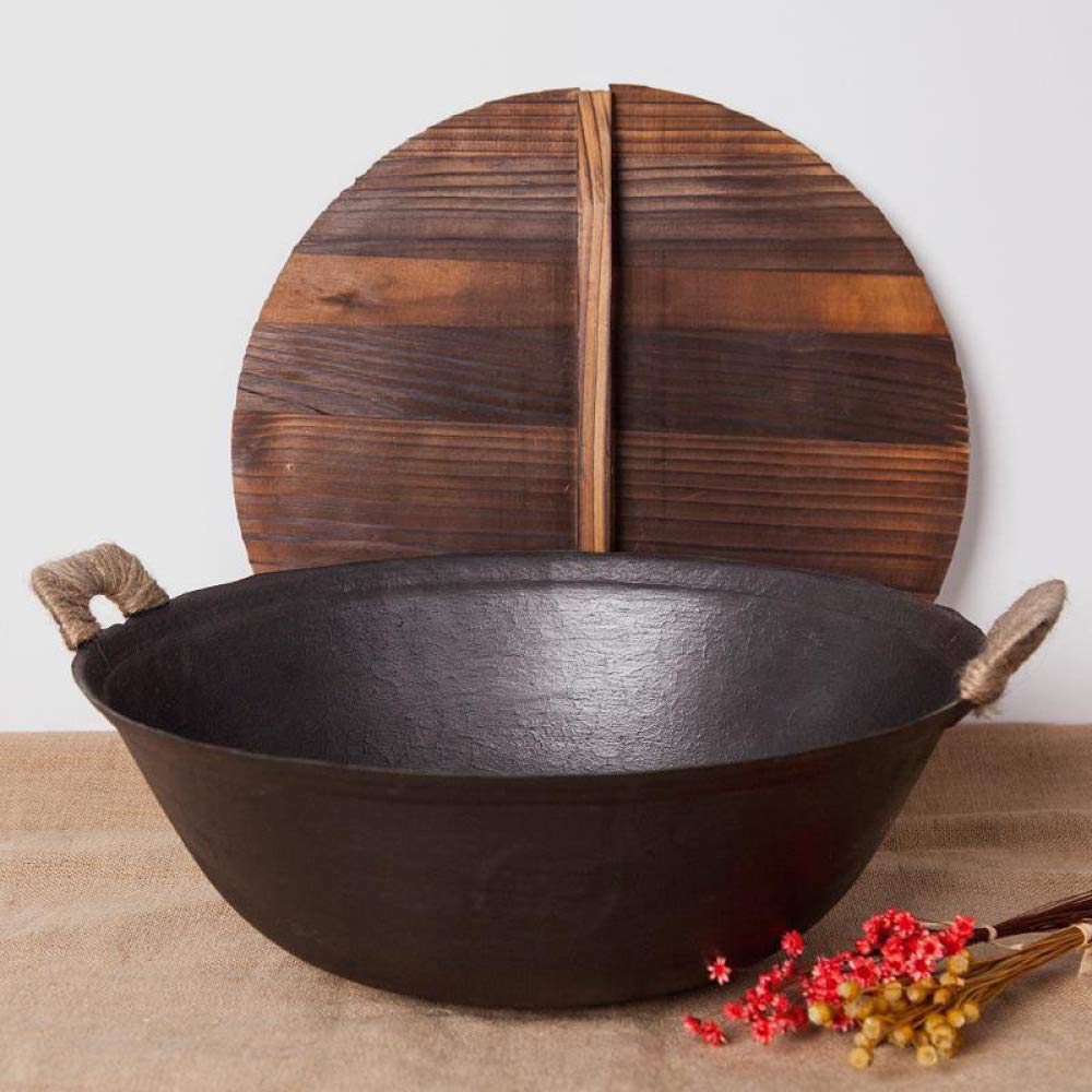 YNIYUJKL Cast Iron Wok Pan Household Double-Ear Large Iron Pot Old-Fashioned Round Bottom Gas 40Cm Multipurpose Pot,34Cm-38Cm,40Cm,36cm