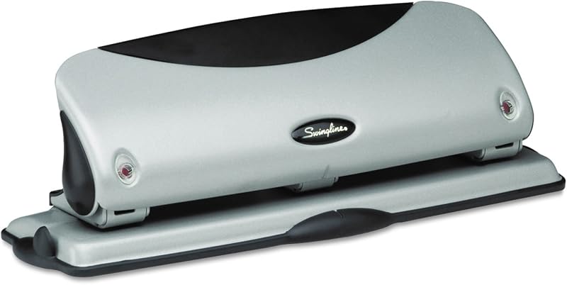 Swingline 74063 12-Sheet Easy View Desktop Three-Hole Punch, 9/32-Inch Holes, Black/Silver