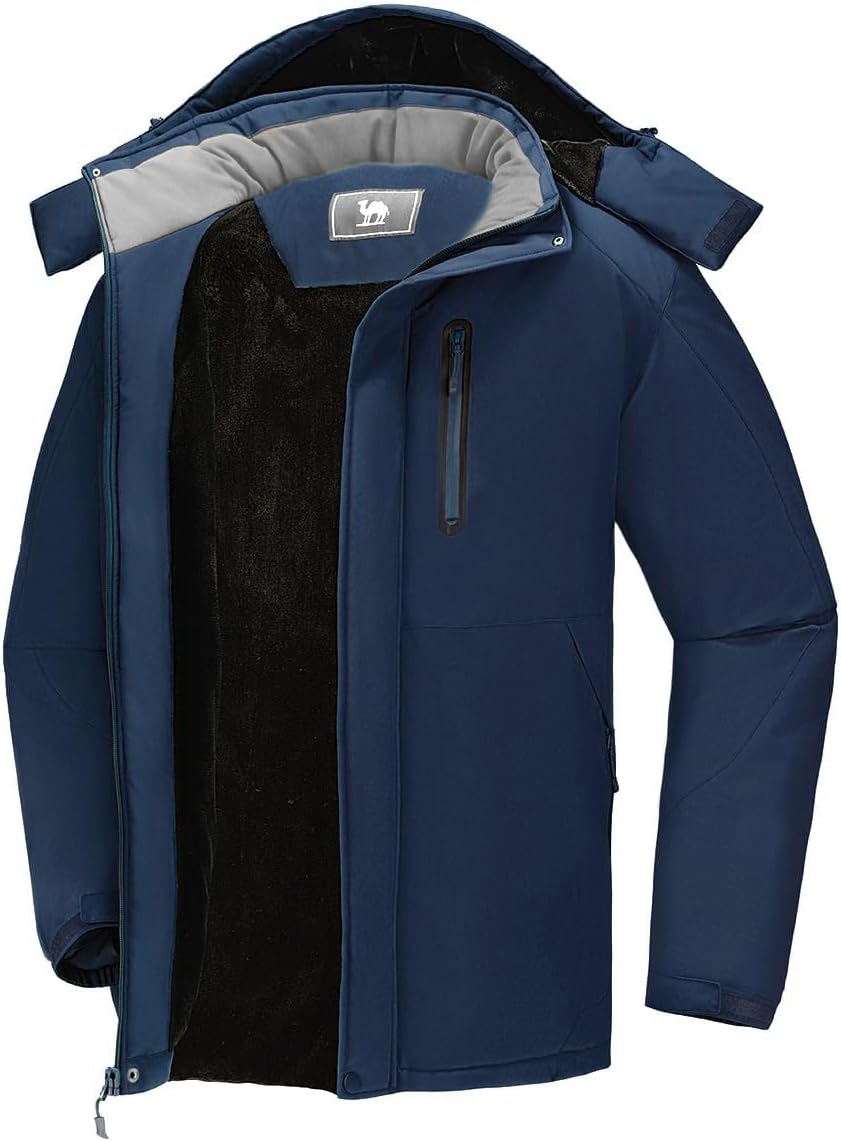 CAMEL CROWN Men’s Winter Coats Waterproof Ski Jacket Snowboard Fleece Lining with Hood Parka Rain Jacket