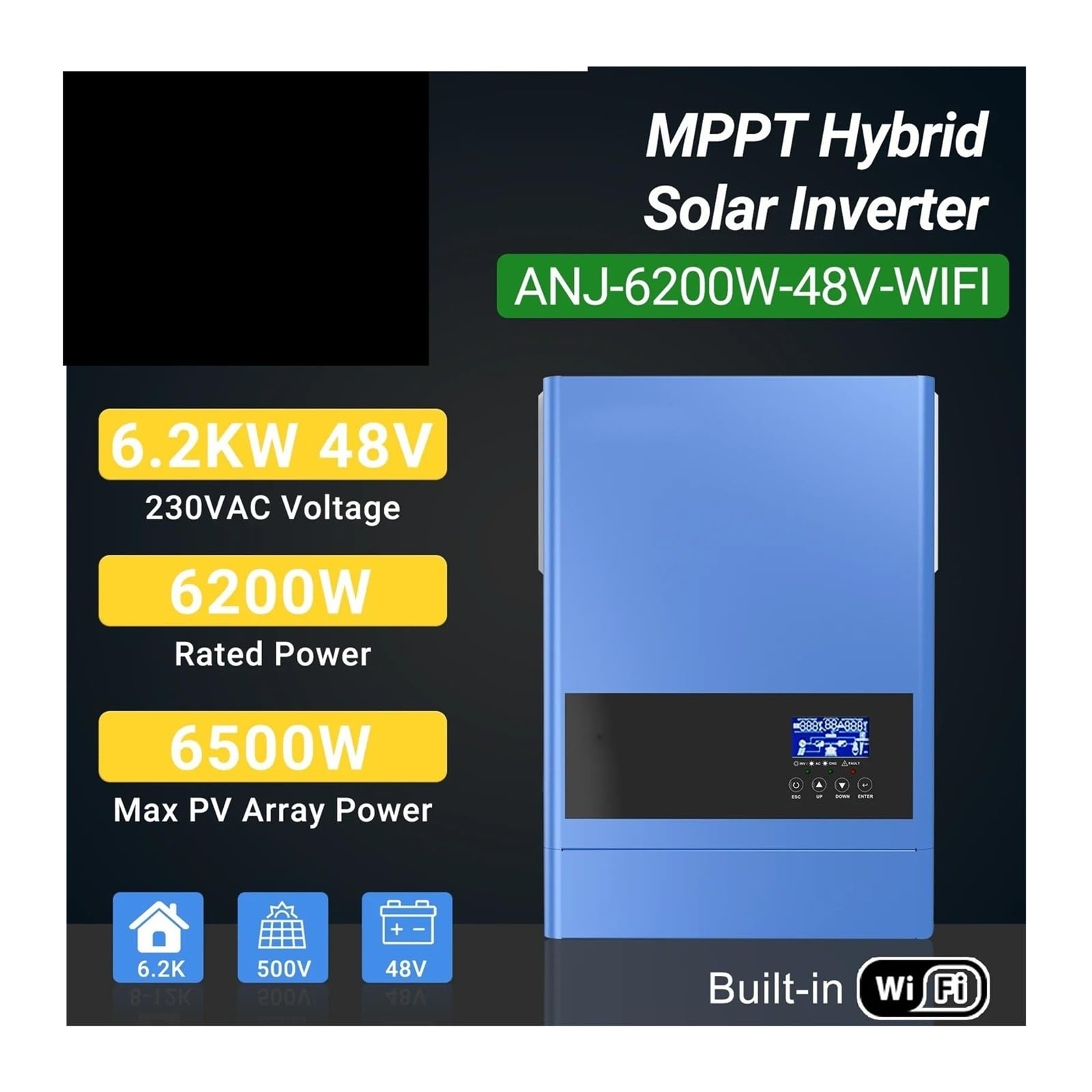 modificada Inversor Corriente Inversores Solares para Híbridos 6.2KW 5K 48V 4. 24V 220-240V Onda Sinusoidal para Pura WiFi MPPT LiFePO4 Soporte Inversor para PV(ANJ-4000W-24V-WIFI)
