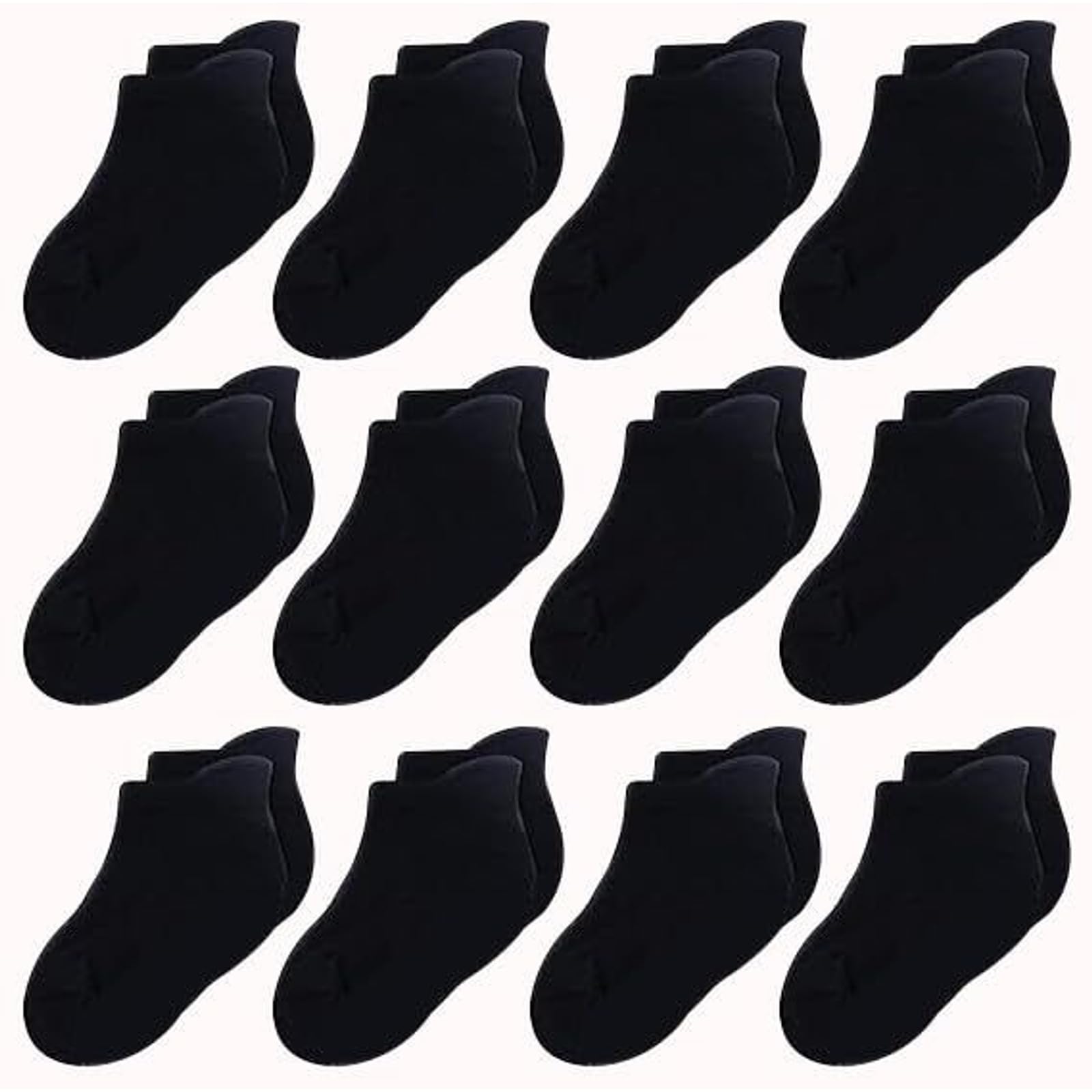 CozyWay Black Baby Socks - Soft Cotton No-Show Non-Slip Infant & Toddler Socks - 6-12 Months, Black, 12 Pack, Ankle