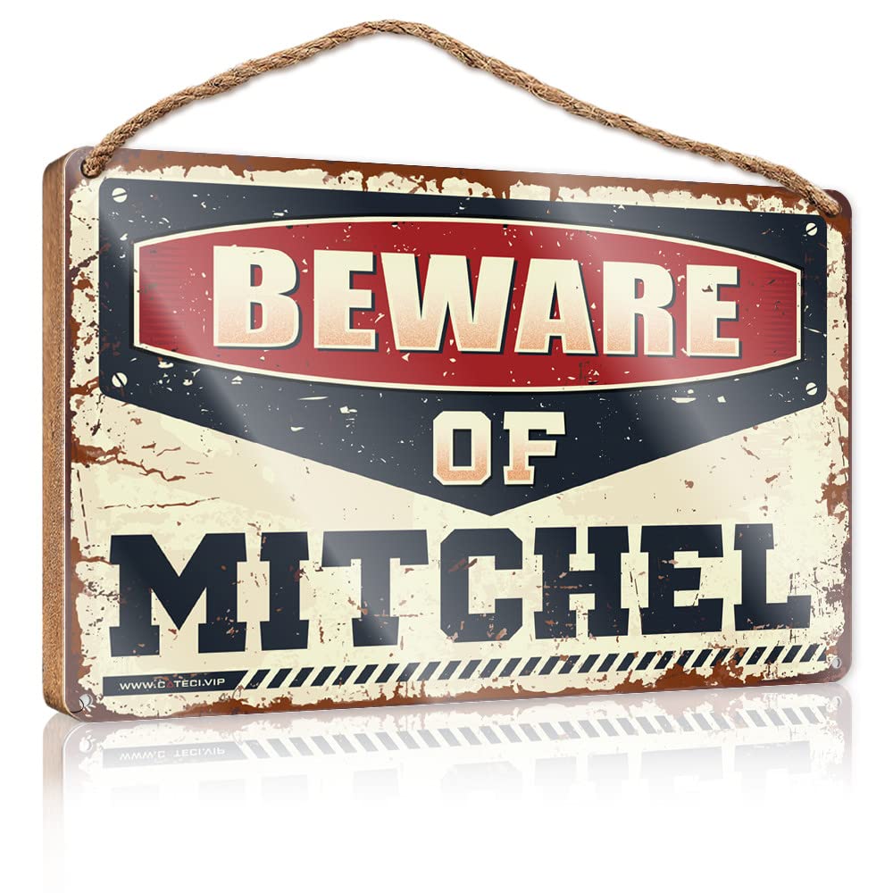 FRINTOXA Wall Hanging Decor Sayings Beware Of Mitchel Wooden Sign(23X35CM)