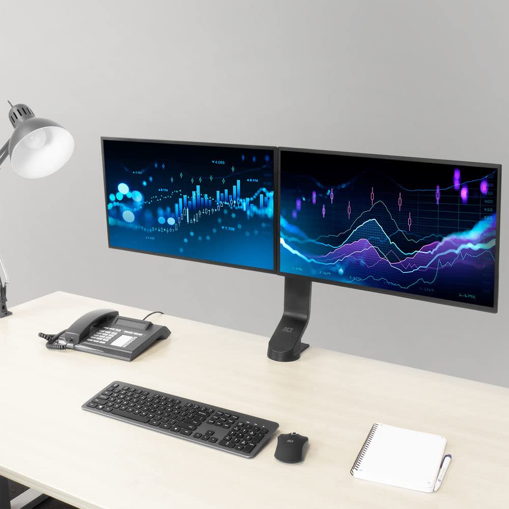 ACT Monitor Arm Office tot 32, Hoogte Verstelbaar met Duimschroef, VESA 75 to 100mm, Monitorbeugel Bureaubevestiging, Kantelbaar 30° Zwenkbaar 60° Roteren 360°, Gewicht Max. 8KG - AC8321