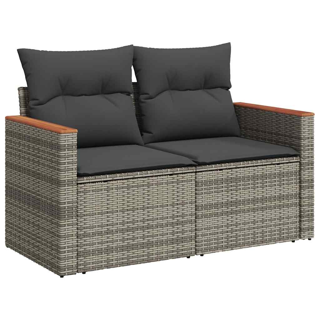 Salon de Jardin modulable 7 pcs Gris en résine tressée avec Coussins, Rangement intégré, Table Basse en Acacia, idéal terrasse, Balcon, Patio pour détente et Repas en Famille
