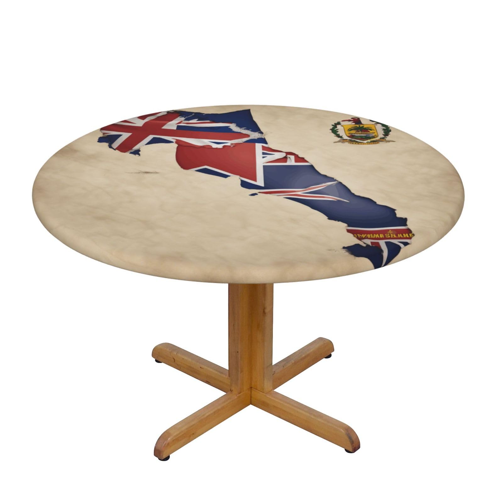 DUWAA Cayman Islands Flag Map01 Print Oxford Fitted Table Cover For Patio Picnic, Waterproof Round Tablecloth For Home And Outdoor