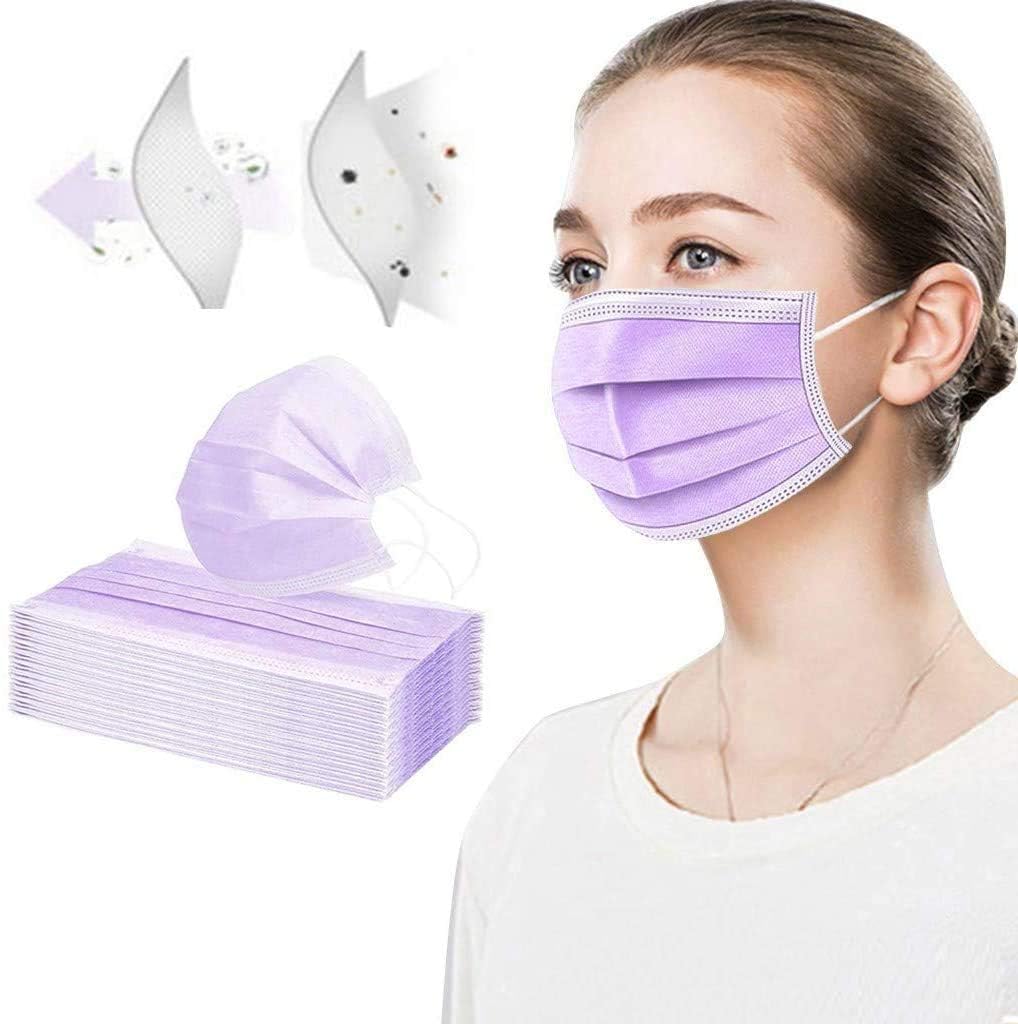 BASIC HOUSE 3 Layer Face Masks | PACK of 50PCS /100 PCS | Comfortable, Protective and Suitable For Sensitive Skin Disposable Face Masks Light Purple FB05# (50 PCS)