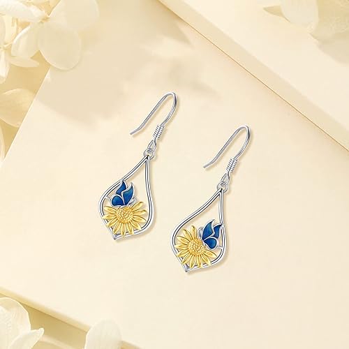 Miniatura 9 de LOOVE Aretes colgantes de plata de ley S925 con gancho para mujer diseño de árbol de la vida diseño de piedra lunar diseño de alas de ángel Plata de