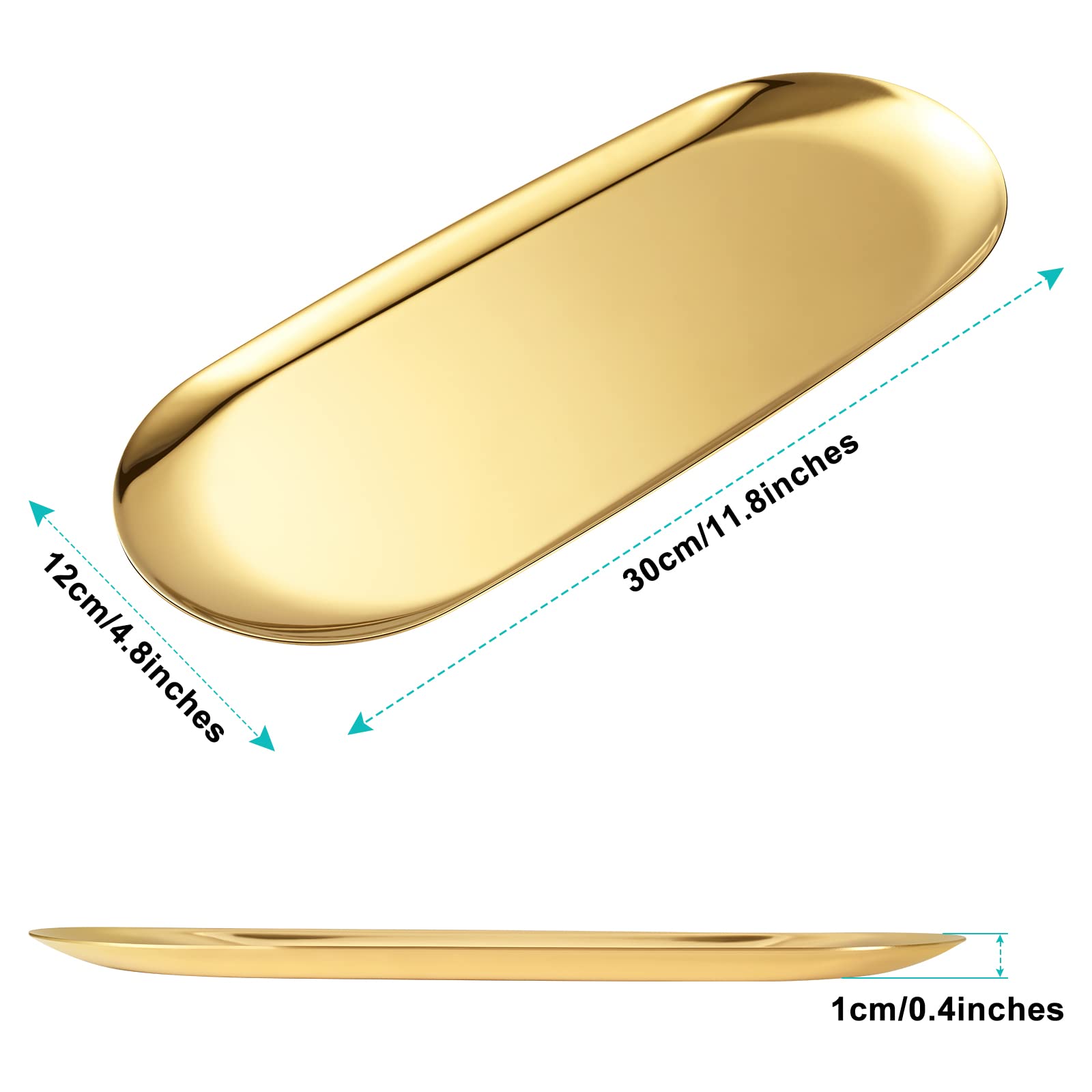 luvtree Set of 2 Golden Oval Stainless Steel Tray (30cm x 12cm) – Mini Coffee Table Tray for Jewelry, Cosmetic & Candle | Vacuum Coating – No Fading, No Discoloration