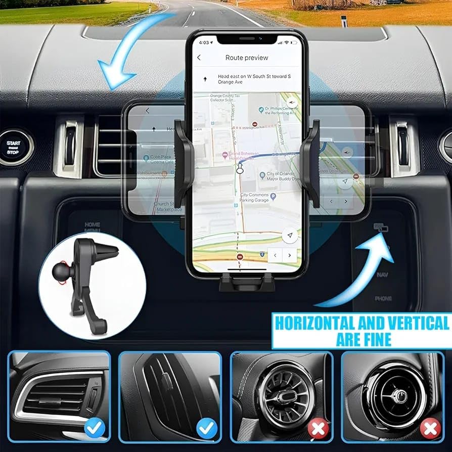 Image of URS Enterprises Car Phone Holder, 3 in 1 Auto Dashboard Windshield Air Vent Cell Phone Mount, Suction Cup & Clip, Hands-Free Car Interior Accessories, Universal for iPhone Android All Smartphone