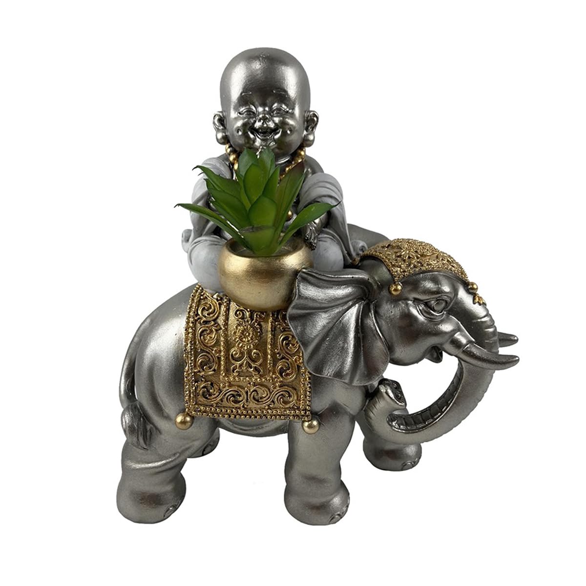 Origen Home Decor Figura Monje Budas | Figura de Buda Plateado - 20x18x10cm