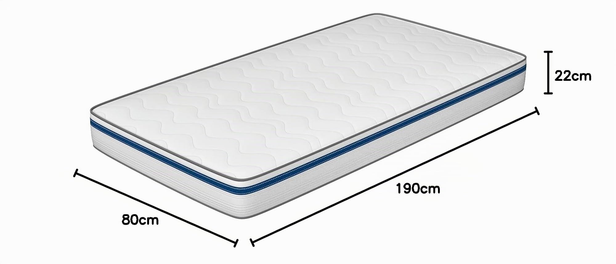 MiaSuite Materasso in Memory Foam per letto singolo, misura 80x190 Cm altezza 22 Cm, ortopedico ed anti acaro con rivestimento anallergico