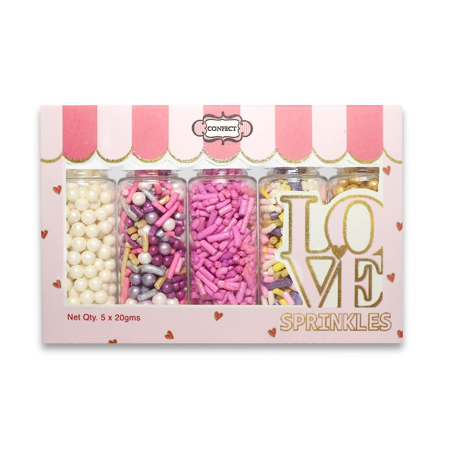 Confect Sprinkles –Fusion Mashup Multipack – Colorful Edible Sprinkles | White Pink Pearl, Gold Pearl & Pink Vermicelli for Cake, Cupcake & Dessert Decorating – Multicolor Baking Toppings for Parties & Celebrations - Vegan, Gluten-Free- 140 Gms