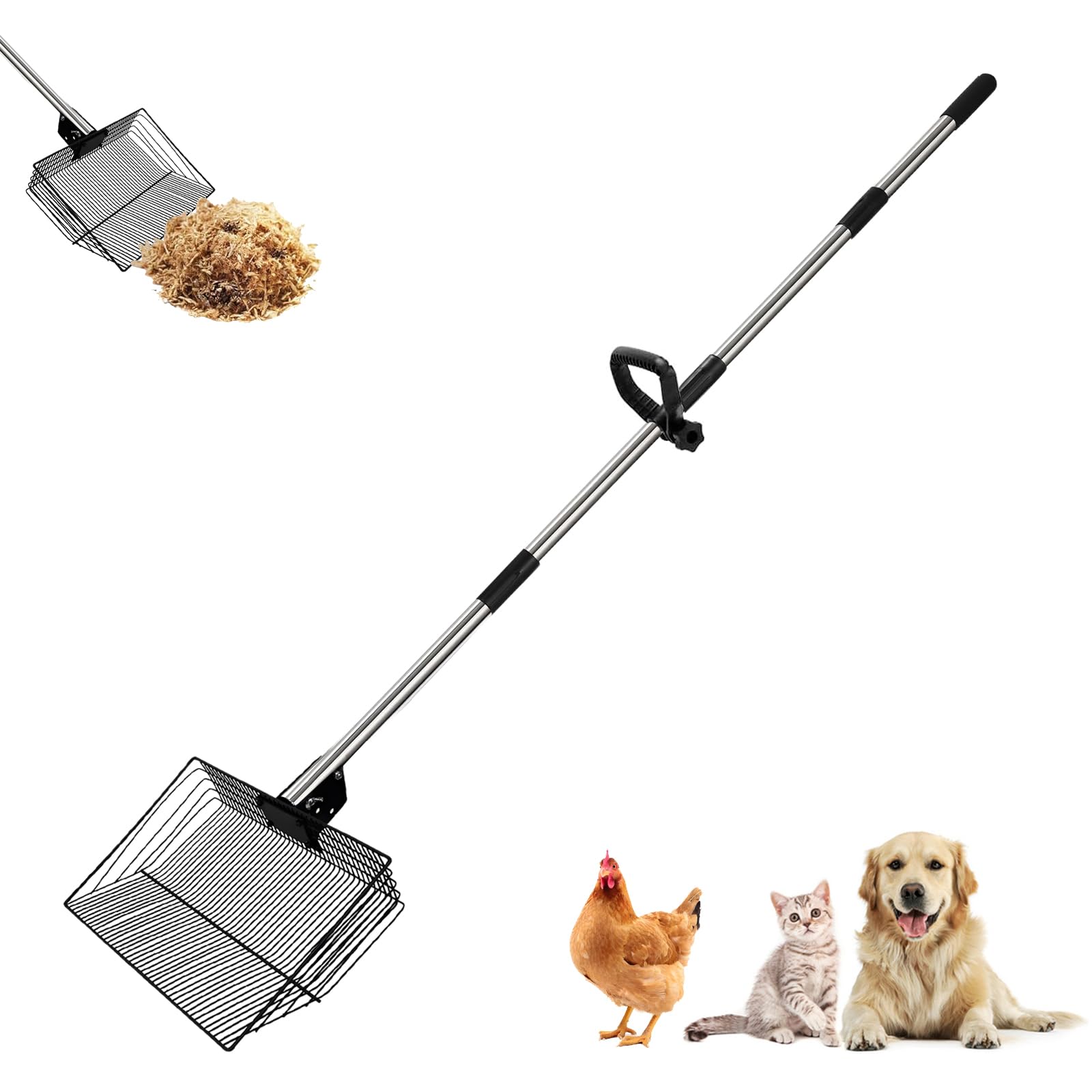30 cm łopata do odchodów kura, akcesoria do kurnika 5-w-1 regulowana wysuwana łopata do czyszczenia kur Chicken Poop Scooper do kurnika, separacja odchodów i gruzu od piasku
