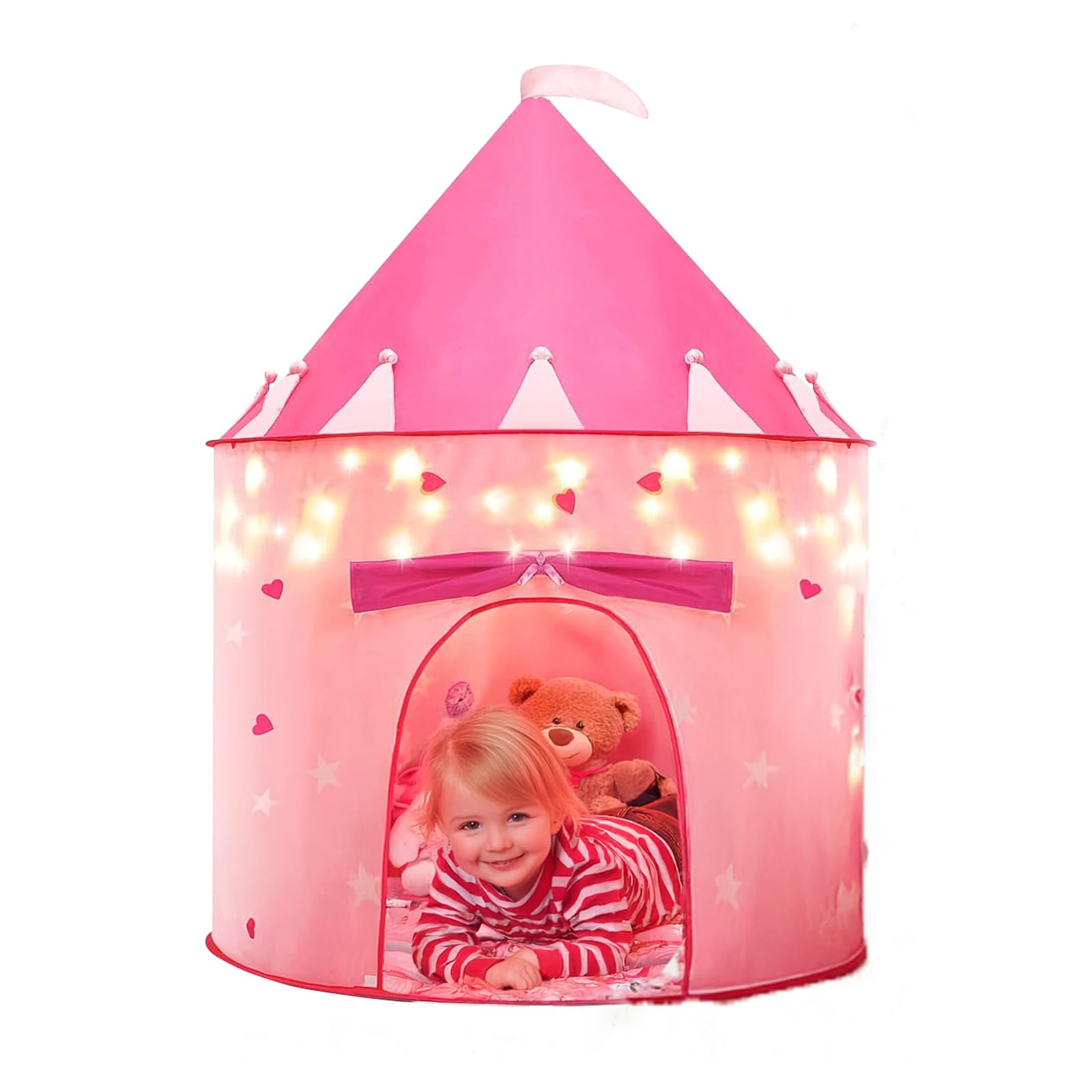 LXDHSRTA Princess Toy Tent with LED Star Lights for Little Girls - Princess Castle Tent - Indoor and Outdoor Girls Castle Playhouse