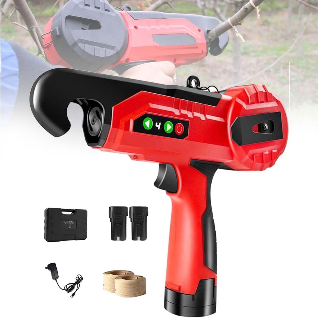 FAXIOAWA Máquina automática para Atar Plantas, máquina para Atar vides, Cinta para Plantas trepadoras con 2 baterías, Cable de Repuesto, máquina Comercial para Atar Cables de Tomate