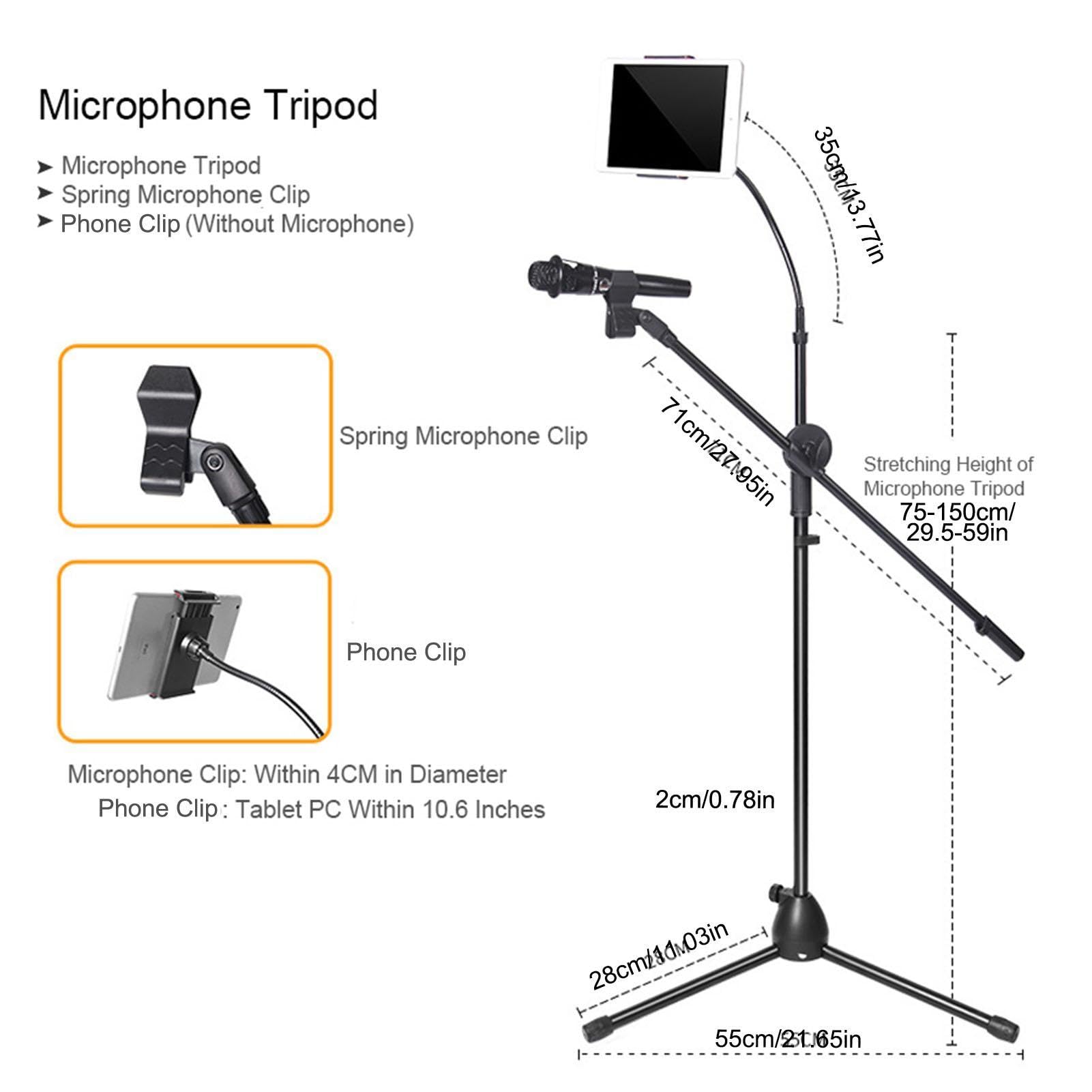 Supporto per microfono - Treppiede per microfono da pavimento 2 in 1 con | supporto per telefono, supporto per microfono rotante portatile e staccabile regolabile in altezza per spettacoli di canto su
