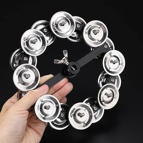 Miniatura 3 de Facmogu Pandereta de platillo negro de 5.5 pulgadas, pandereta de alta gorra con cascabeles de acero inoxidable de doble fila, juego de batería de