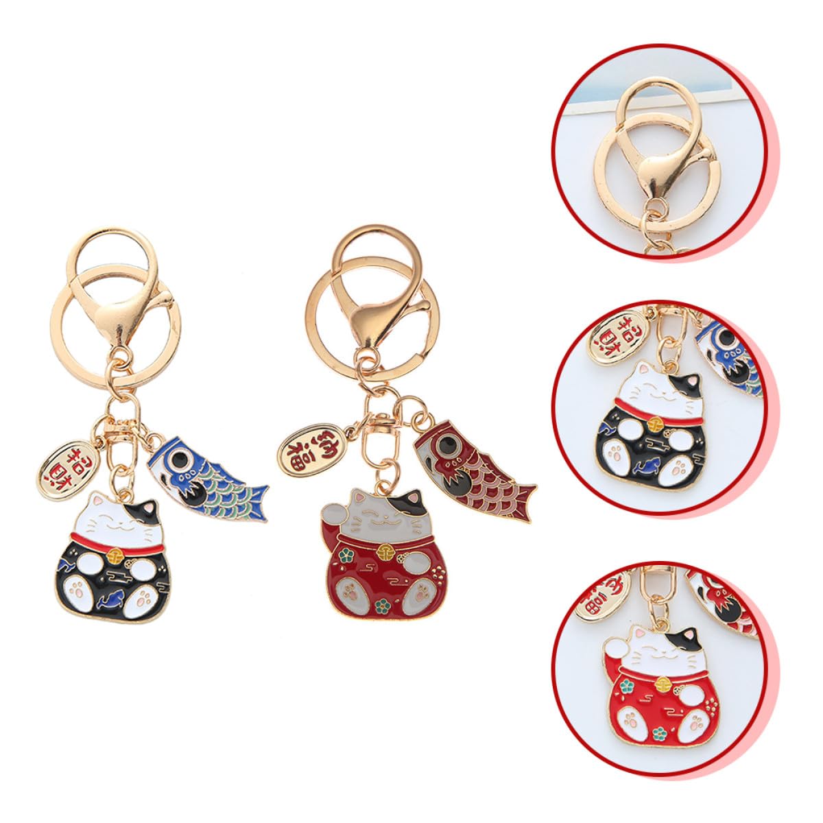 PATKAW 2 Piezas Llavero de Gato Fortuna de Aleación de Zinc Rojo, Diseño Práctico y Multiusos, Adecuado para Decoración de Mochilas Escolares y Obsequio de Cumpleaños