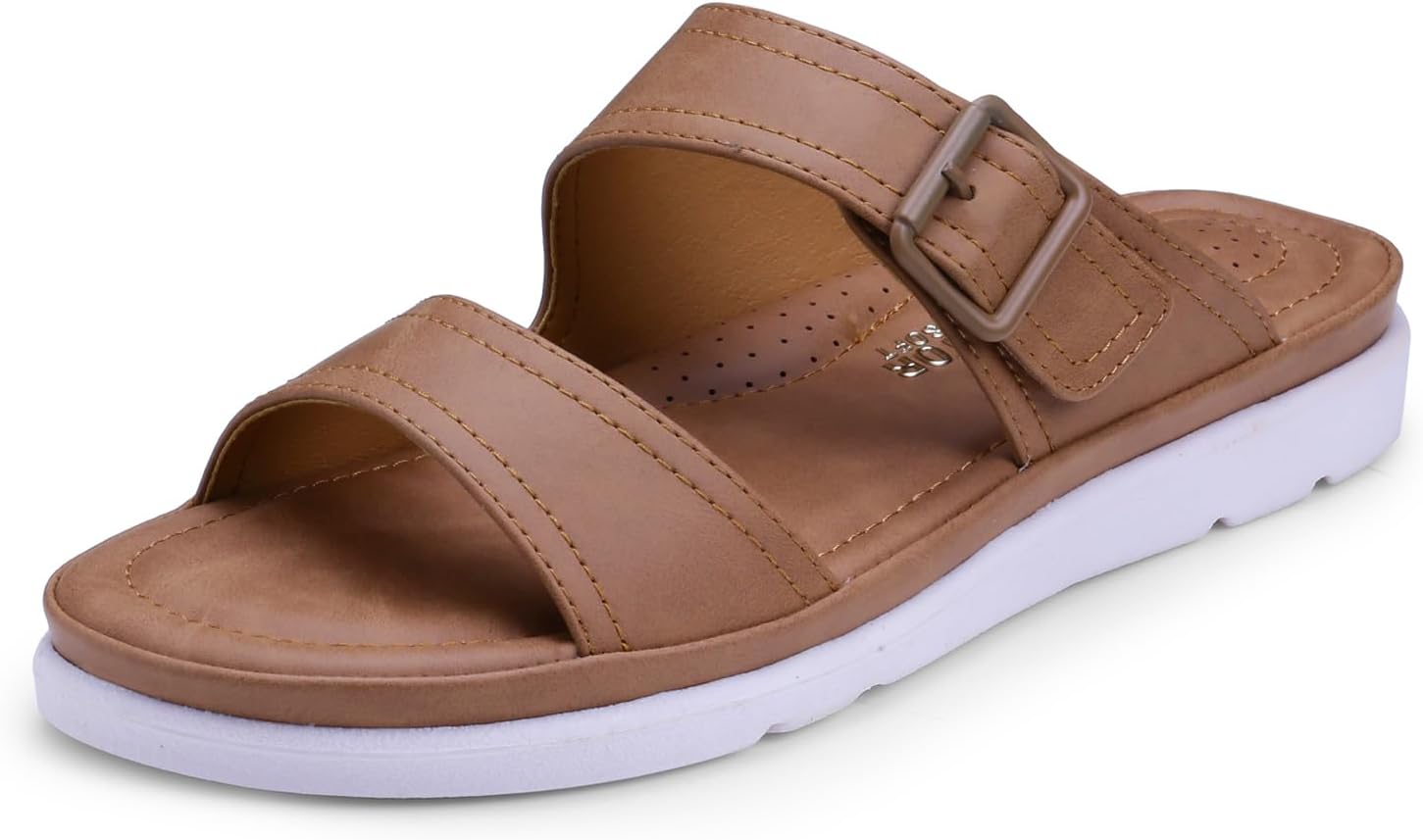 DOCTOR EXTRA SOFT Womens Flat Memory Foam Slippers/Flip-Flops Fashion Stylish Casual Comfortable Diabetic Orthopedic Lightweight Synthetic Slip-on Sandals with Adjustable Buckle for Girls/Ladies D-631