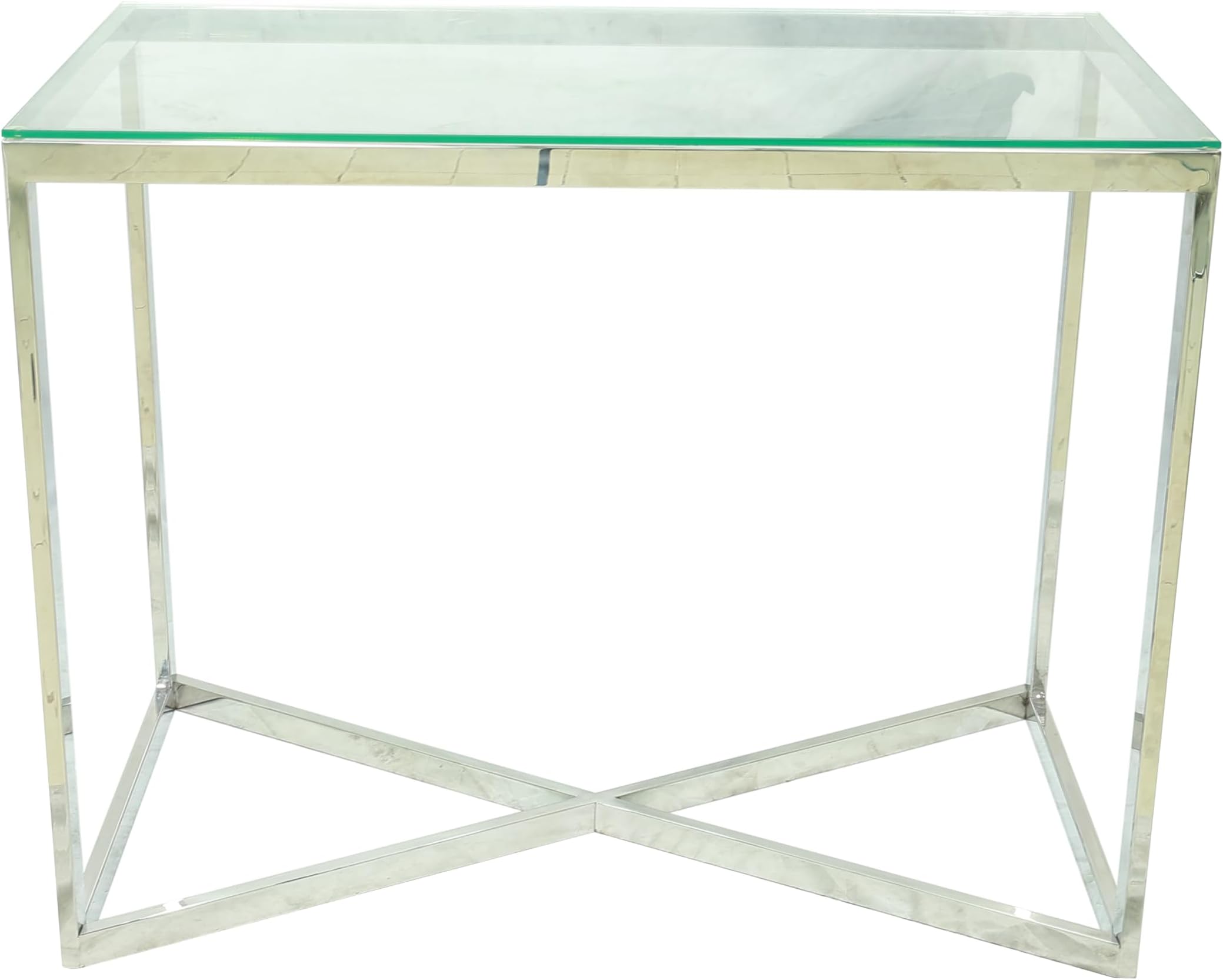 RIGID Stainless Steel Console Table 880X1100X600 mm Fully Welded Construction 6mm Tempered Clear Glass Top For Home, Office, Bedroom, Hallway