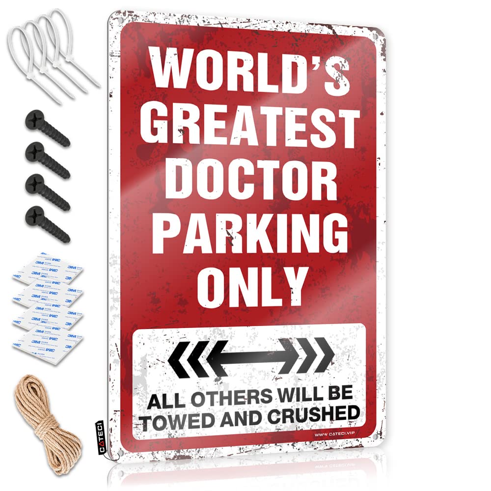 KRAZMURONGD Tin Metal Decor World'S Greatest Doctor Parking Only Tin Sign Vintage Coffee Sign Funny Warning Signs