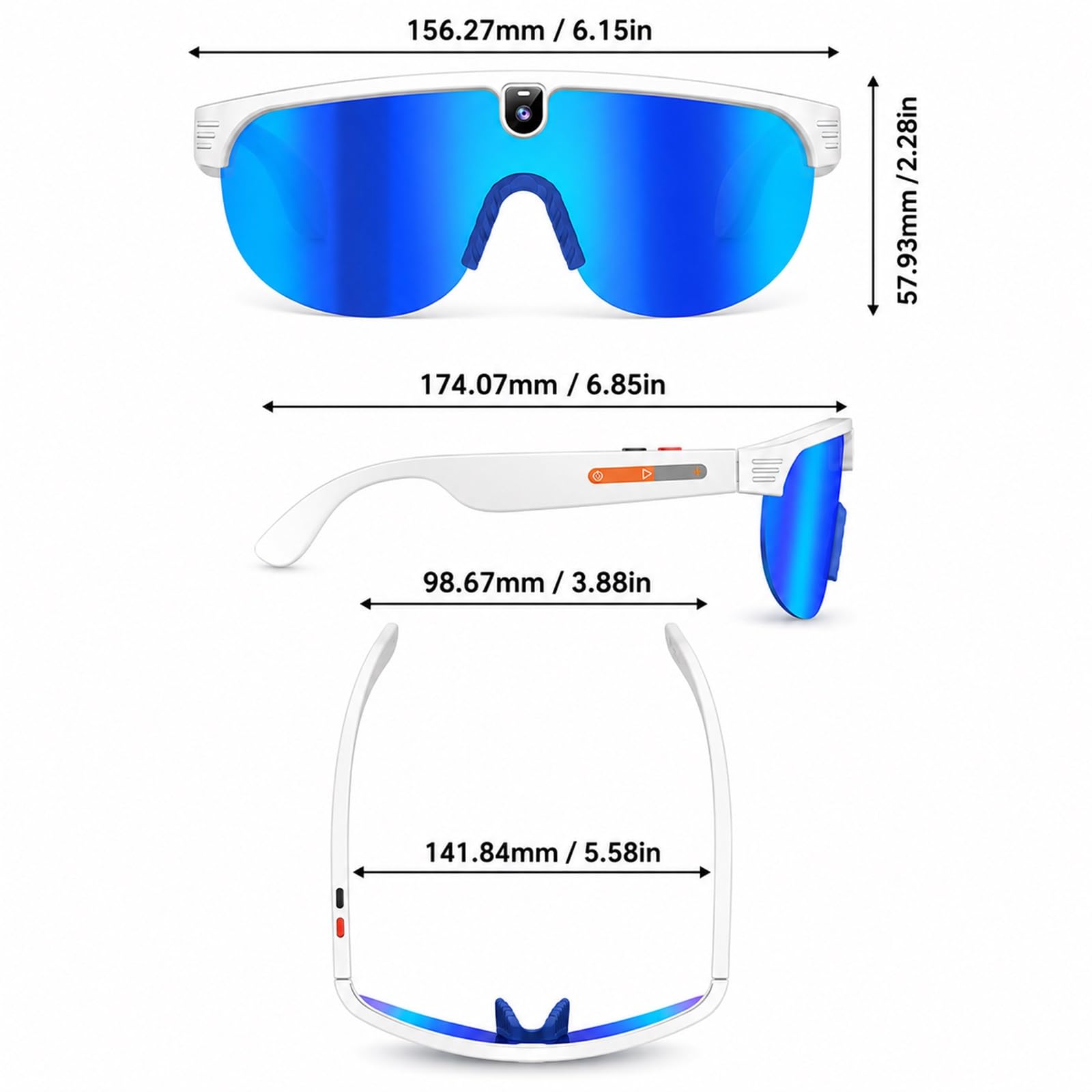 Lunettes-caméra Bluetooth Avec Enregistrement Vidéo HD 1080p, Lunettes De Soleil Intelligentes Avec IA Pour Hommes Et Femmes, Audio À Oreilles Libres, Traduction Vocale, Protection UV400(Blue)