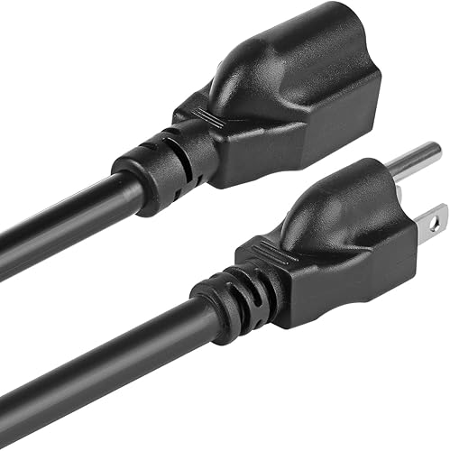 Miniatura 10 de Cable de extensión de alimentación de CA resistente SJT 14 AWG con certificación UL - SJT 143C NEMA 5-15P a NEMA 5-15R (15A125V), color negro, 1 pie