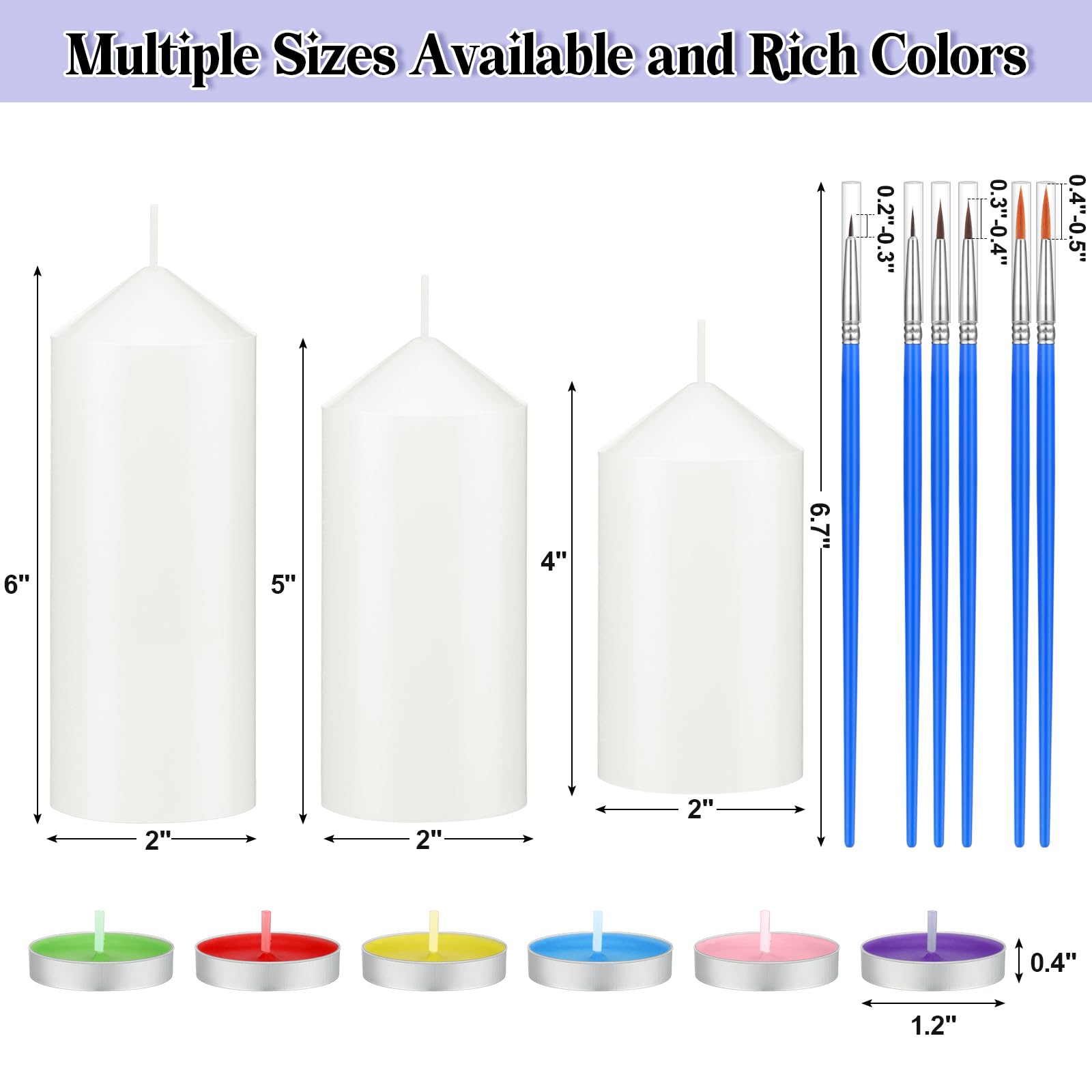 MTLEE 72 Pcs DIY Candle Painting Kit Include 6 Pcs 2"x 5" White Pillar Candles 60 Colored Tealight Candles and 6 Paint Brushes for Birthday Wedding Tea Party Crafts Centerpieces