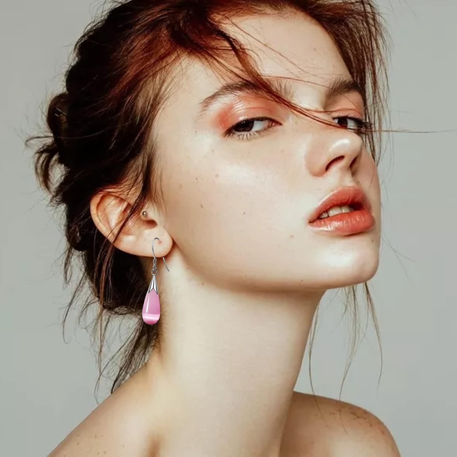 Natural Opal Earrings, Teardrop Earrings for Women Cat's Eye Stone Silver Earrings Drop Dangle Earrings for Women Teen Girls - Image 4