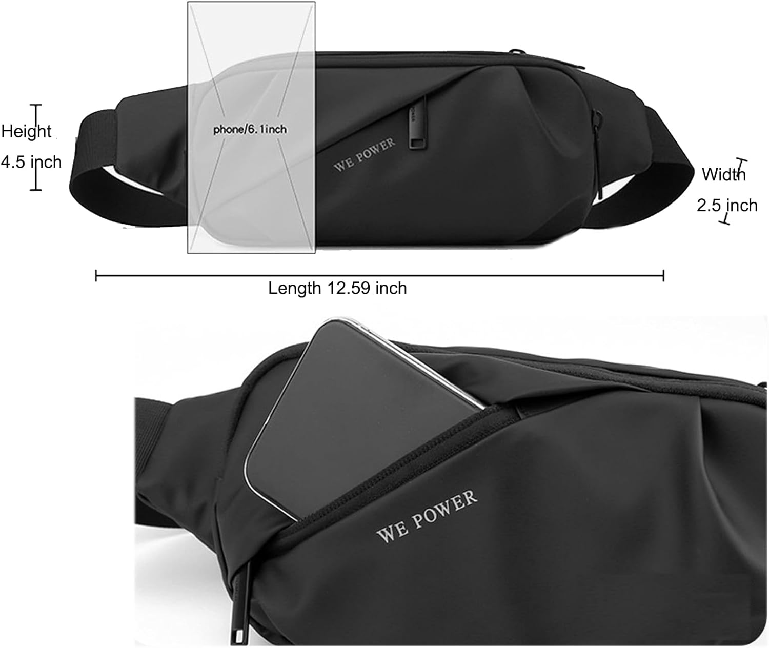 Waterproof Fanny Pack for Men & Women, Black Cross Body Fanny Pack Sling Bag Crossbody Belt Bag Shoulder Chest Waist Pack for Outdoor, Travel, Daily Use, Cycling, Hiking - Image 2