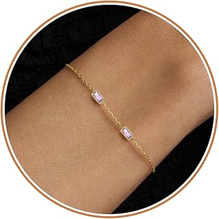 Birthstone Bracelets for Women, 14K Gold Bracelet Non Tarnish Women's Link Bracelets Mom Valentines Day Gifts for Her Birthday Gifts for Girlfriend Wife