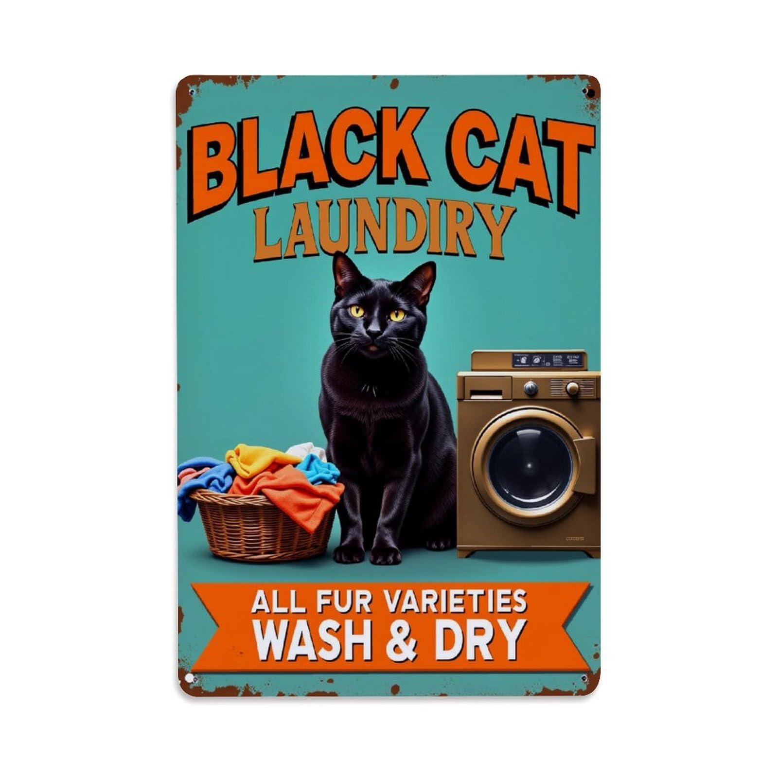 Enderetf Vintage Black Cat Laundry Sign Tin Sign Metal Poster, Home Bar Garage Man Cave Cafe Indoor & Outdoor Wall Decoration 8X12inches