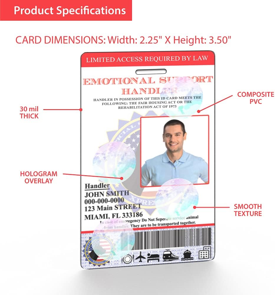XpressID Holographic Emotional Support (ESA) Handler Holographic ID Card with Photo - Includes Registration to National Dog Registry - QR Code Ready