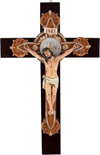 DVDMATINEMOVIES - St. Benedict Polyester Crucifix Wall Cross Resin figure 14",24" Inches San Benito Cruz Religious home decor, gift, chruch,