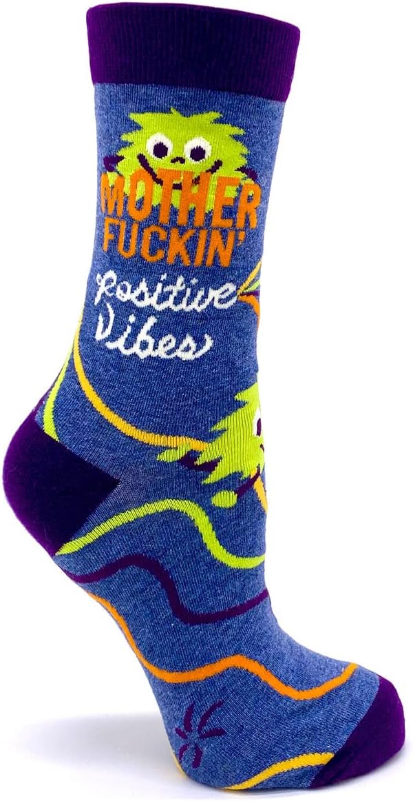 Fabdaz Women's Novelty Crew Socks with Funny Saying - Mother F-ckin' Positive Vibes - Image 2