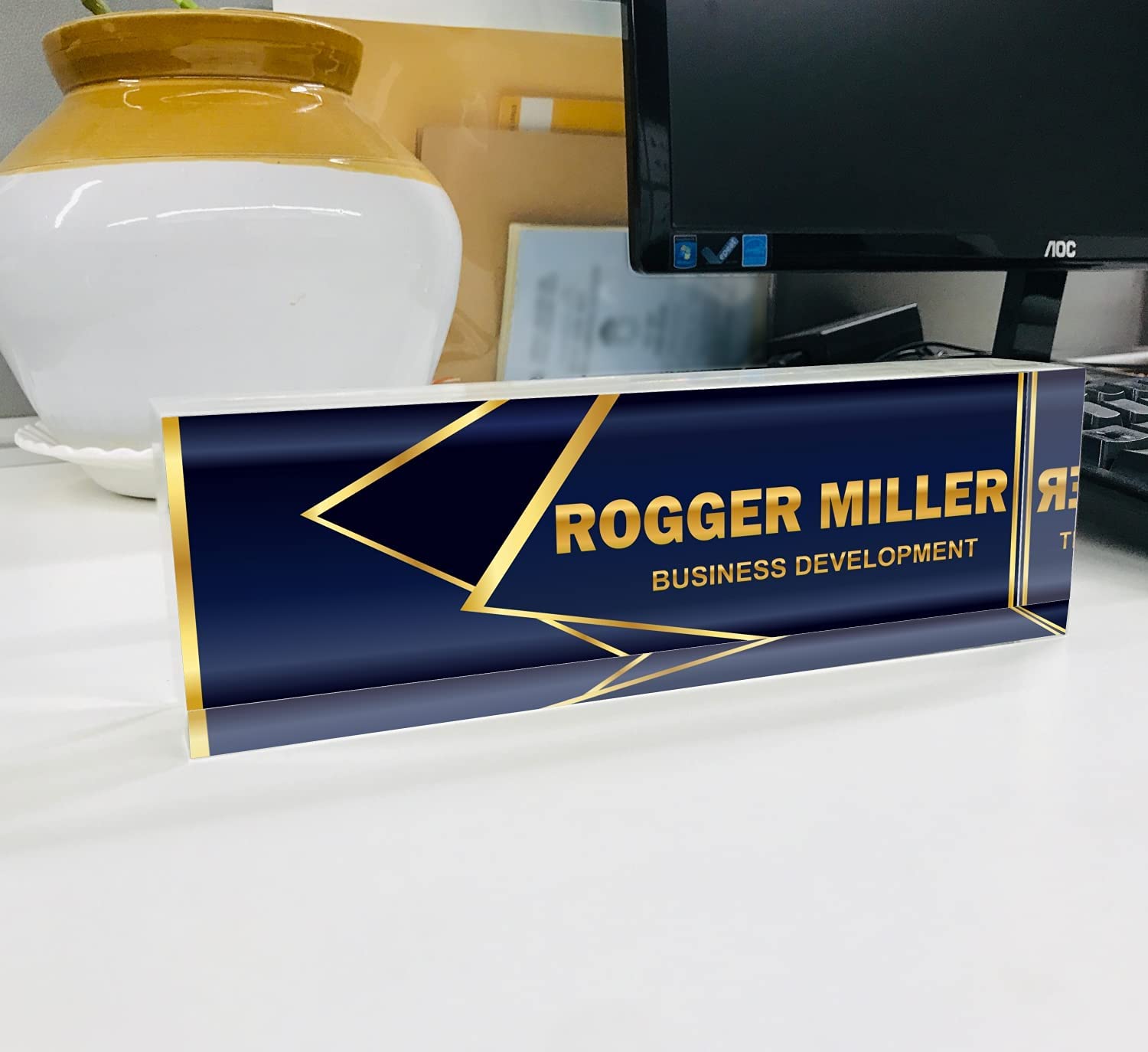 Personalized Name Plate for Desk, Custom Office Decor Nameplate Sign, Personalised Gift, Name Plaques Design on Clear Acrylic Glass Block In Size 12 X 3 X 1.25 Inches-image-34