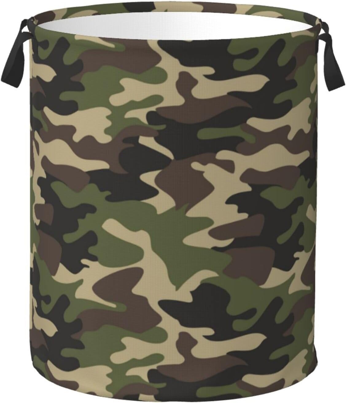 Green Camouflage Laundry Hamper Bag With Waterproof Liner - Military Camo Round Laundry Basket Foldable Clothes Storage Organizer For Bathroom Bedroom Nursery Dorm, M-19.6"X 15.7"