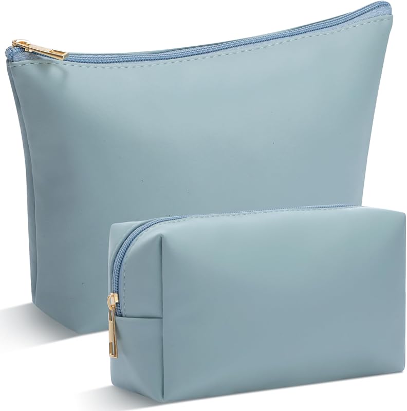 Kigeli 2 Pcs PU Leather Makeup Bag Waterproof Toiletry Case, Blue