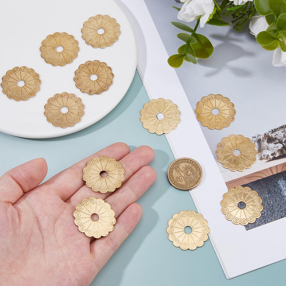SUPERFINDINGS 12Pcs Brass Backplate Washers 3cm Classical Furniture Decoration Gasket Flower Hardware Accessories for Box Handles Knobs Furniture Cabinet Golden - Image 3